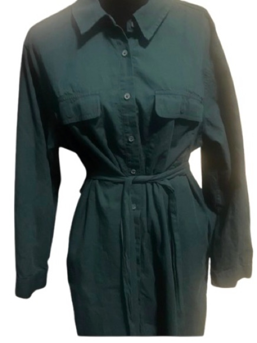 Ava & Viv Dark Green Shirt Dress with Waist Tie